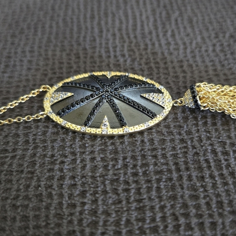 Freida Rothman Long Starburst🎇 Necklace with Gold💛 Chain⛓️ Tassel - NWT - Picture 9 of 16